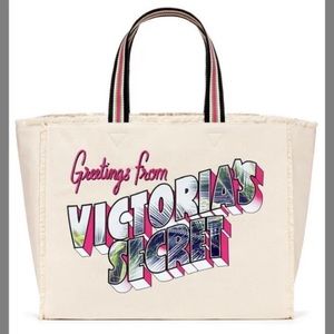 Victoria’s Secret Getaway Beach Tote, handles, Postcard print tro…